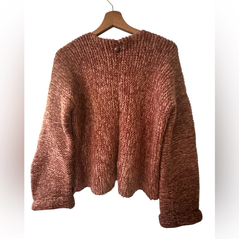 Vintage tweed dark and pale pink knit boxy sweater